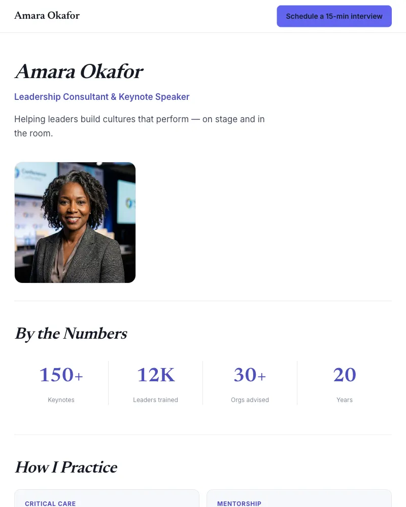 Authority style pitch page example