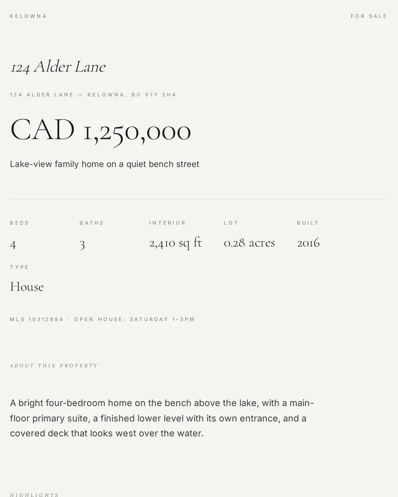 Estate style pitch page example