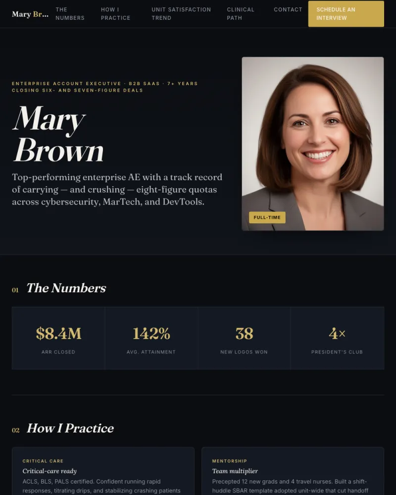 Executive style pitch page example