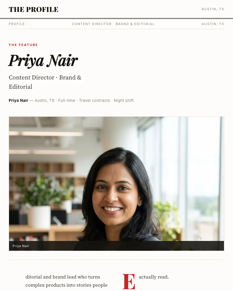 Magazine style pitch page example