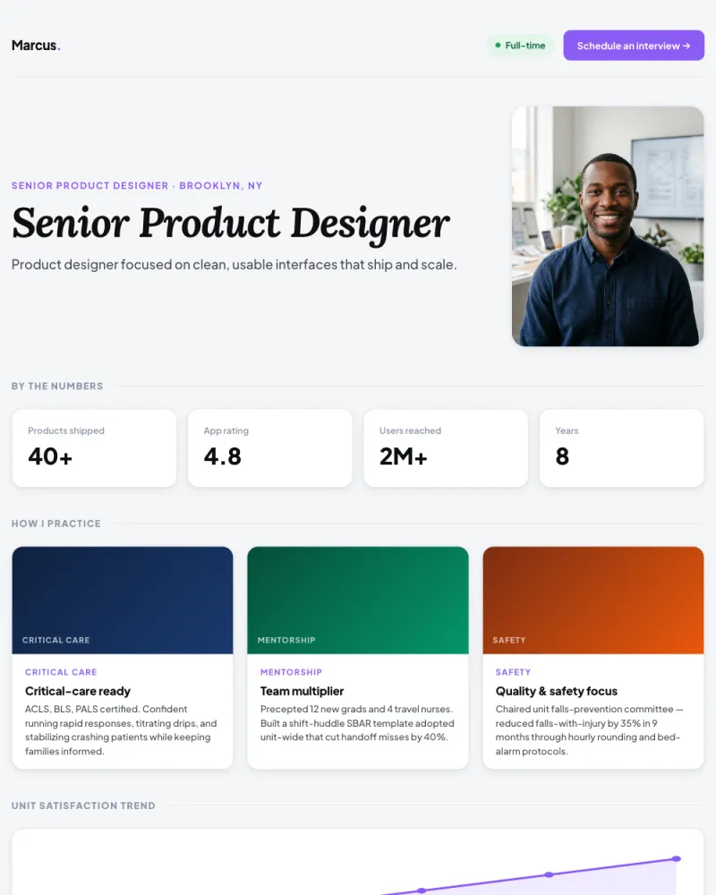Portfolio style pitch page example