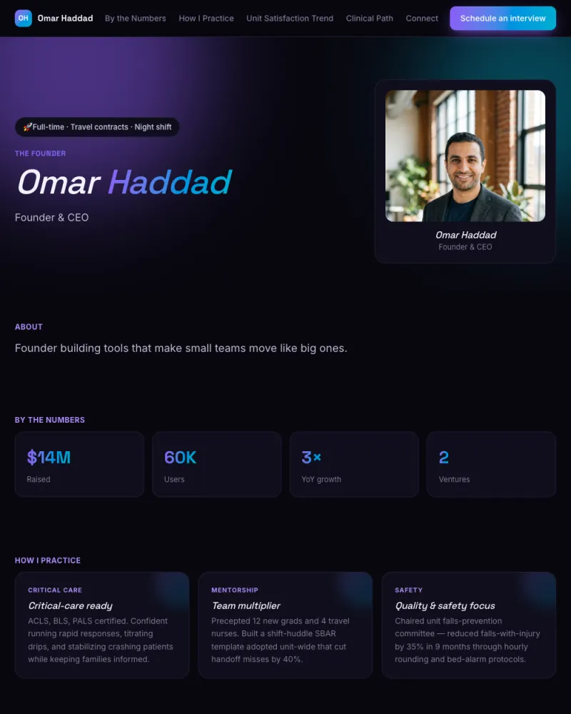 Startup style pitch page example
